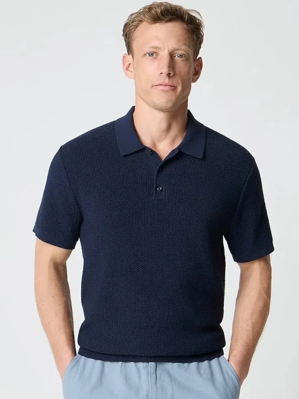 J. Crew Navy Knit Textured Sweater Polo Sz XL